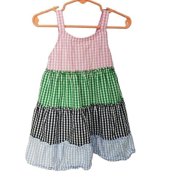 Girls Crown & Ivy Gingham Pink, Green, Blue‎ Tiered Sleeveless Dress Size 4T - Picture 1 of 10